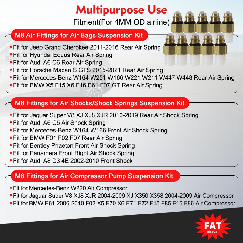 AIRSUSFAT 10pcs Air Suspension Repair Kit Air Valve M8 for Mercedes-Benz W251 W164 W212 W211 W220 W221 New Air Connector Tube Brass Fittings 1643200625 2123200358 - Image 4